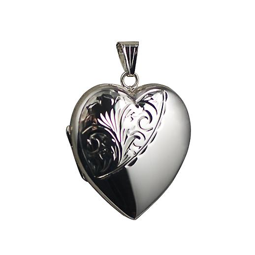 Silver 30x28mm half hand engraved heart shaped Locket