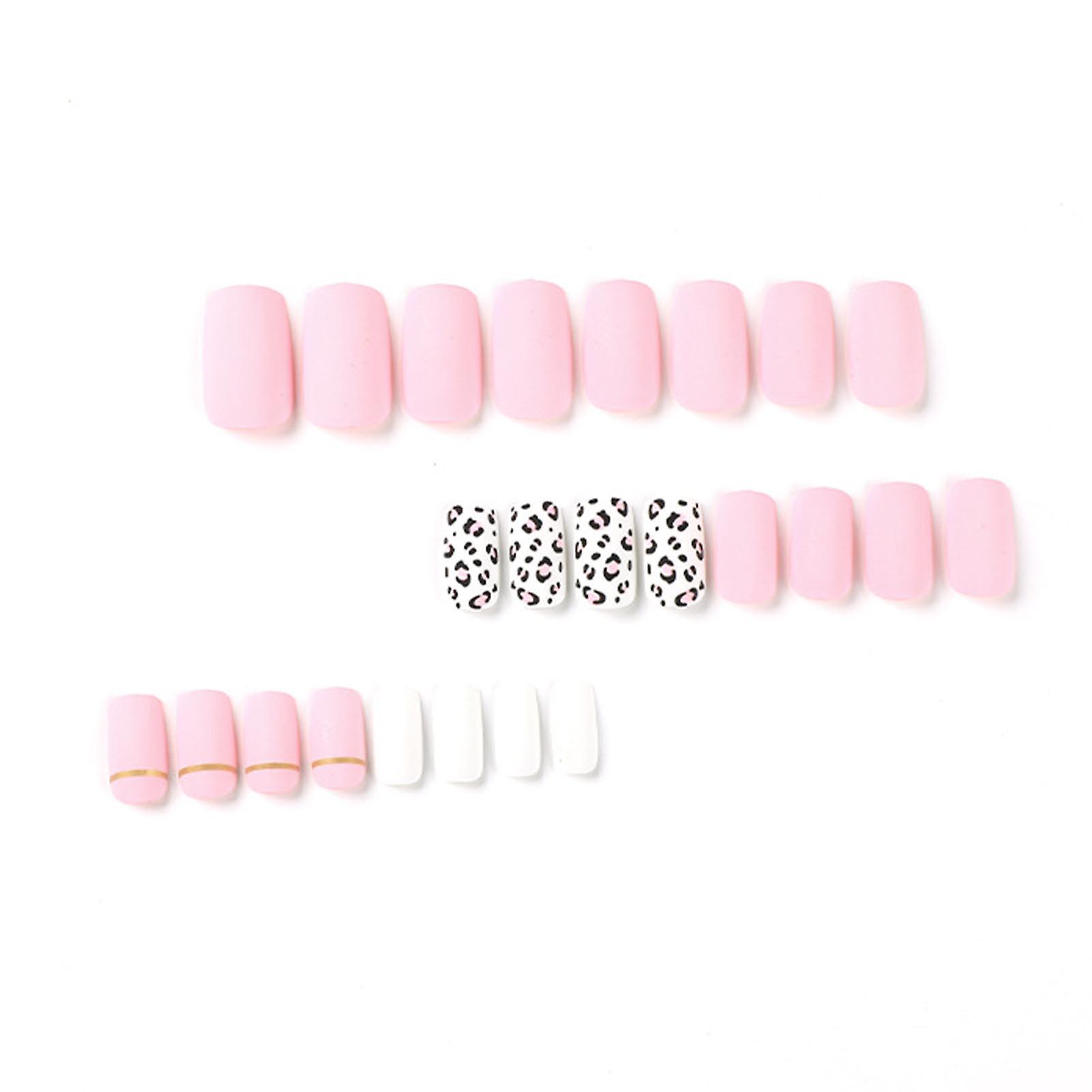Pink Frosted Leopard Print Fake Nails Unique Trendy Pattern & Color Fingernails For Daily Lives Everyday Use