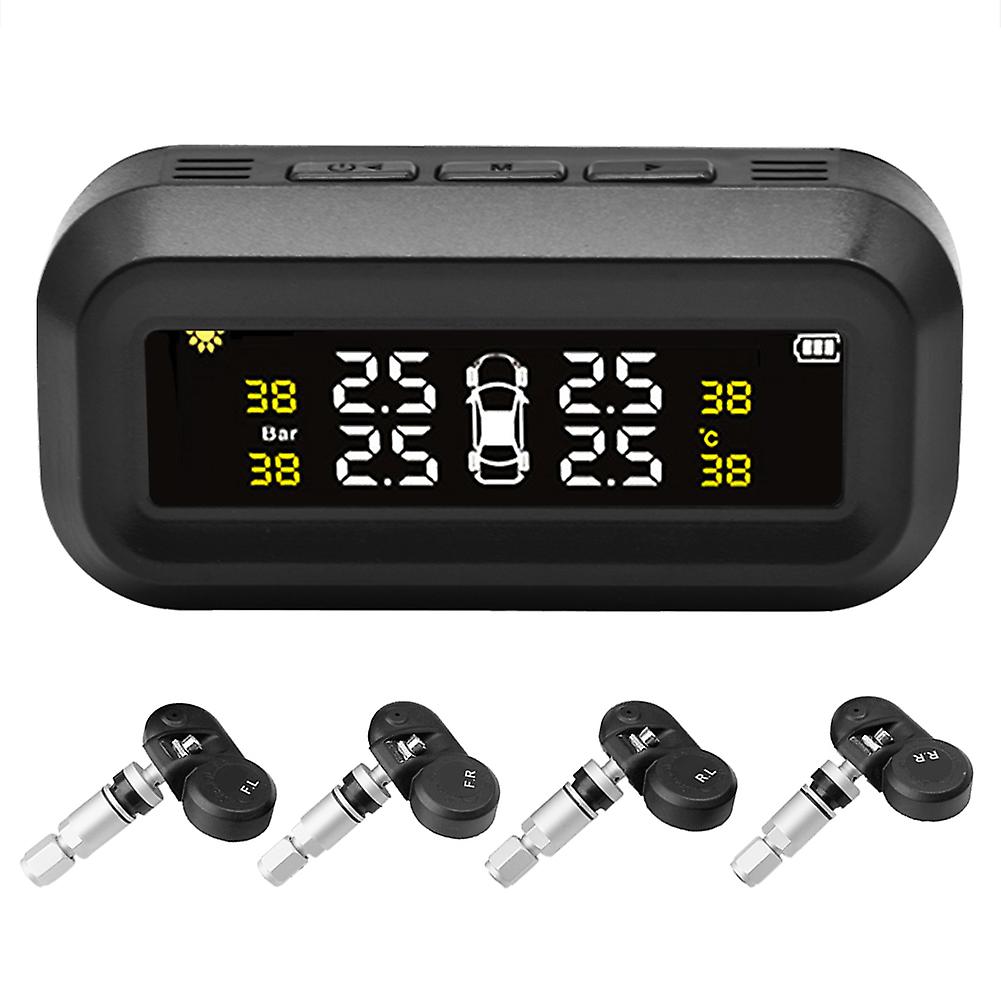 Smart Car Tpms Tire Pressure Monitoring System Solar Power Digital Tmps Lcd Display Security Alarm Tire Pressure Sensor