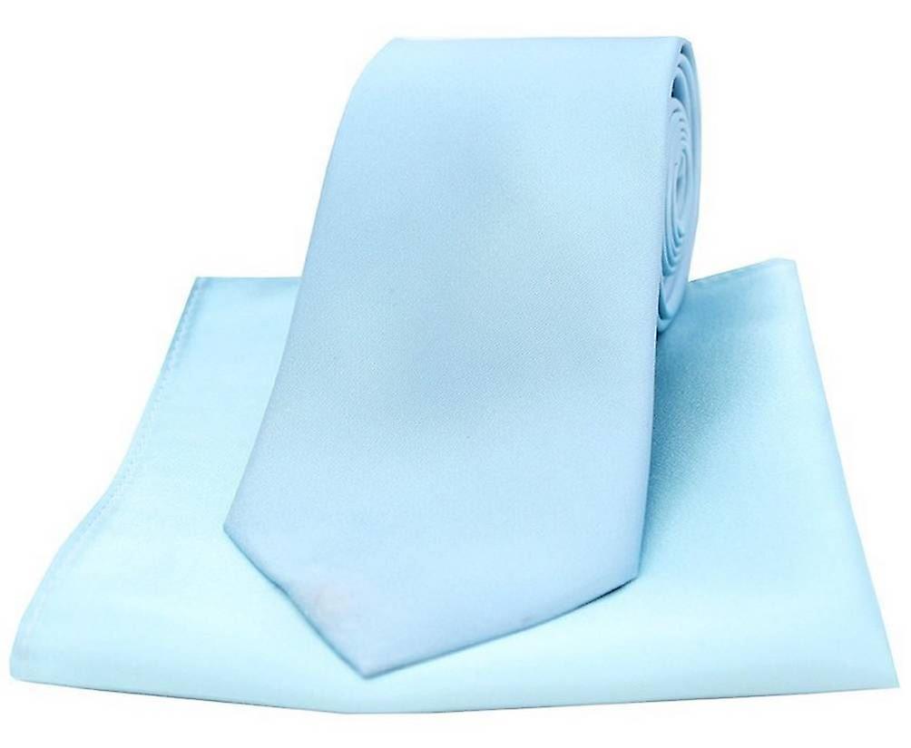 David Van Hagen Satin Silk Tie and Pocket Square Set - Sky Blue