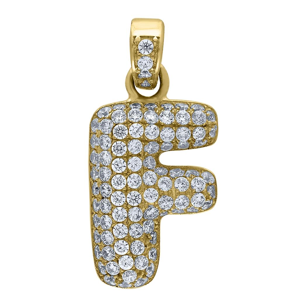 Or jaune 10 carats unisexe zircone cubique CZ Initial lettre F Charm pendentif collier 21,9 x 10,30 mm large pendentif pour femme