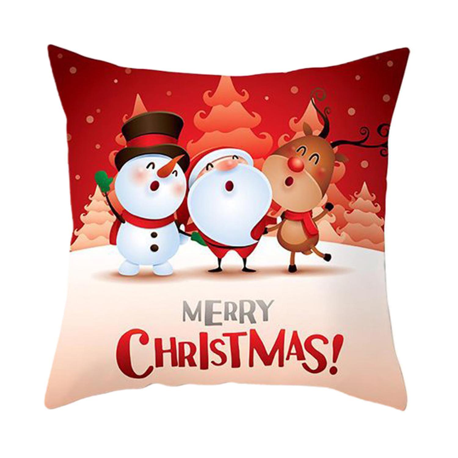 Santa Claus Pattern Throw Pillow Case Single Side Printed Polyester Anti-deformed Pillowcase Home De
