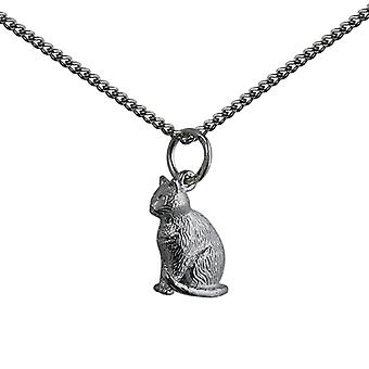Silver 5x15mm hollow sitting Cat Pendant with a curb Chain...