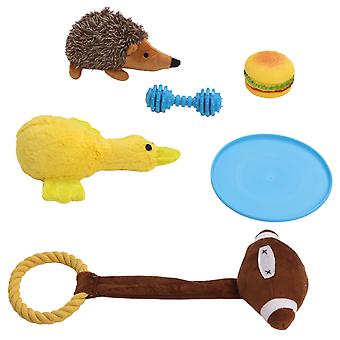 6 Pcs Dog Chew Toys Set Dog Molar Bite Resistant Plush Toys Pet Squeaky Interactive Toys Dog Supplies