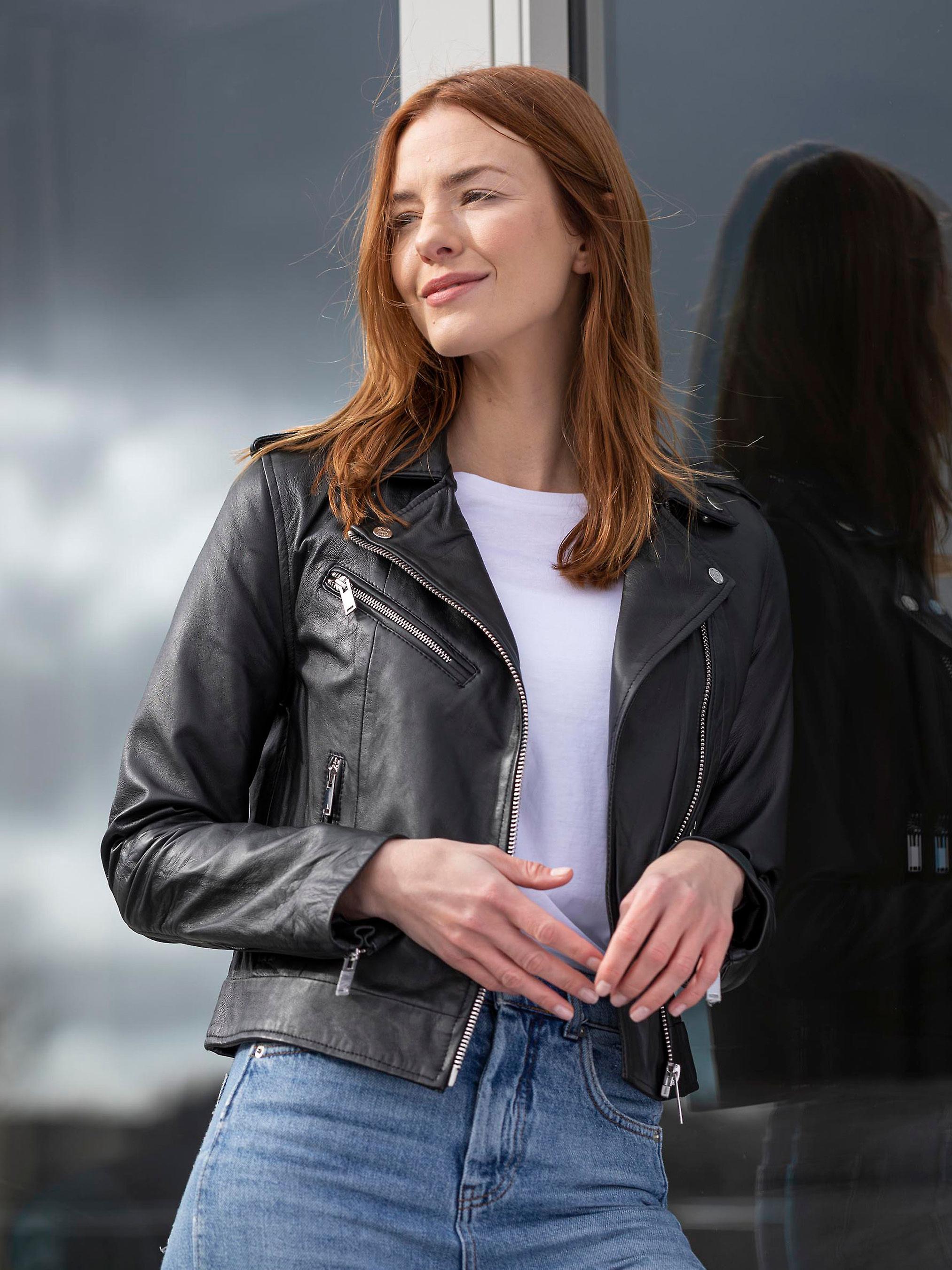 Grasmere Leather Biker Jacket in Black