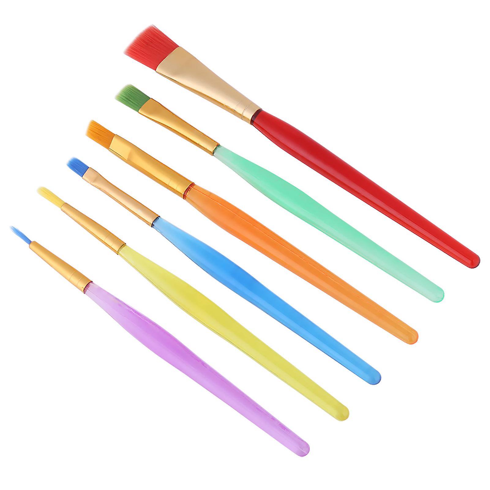 Set of 6 colorful nylon watercolor brushes for children