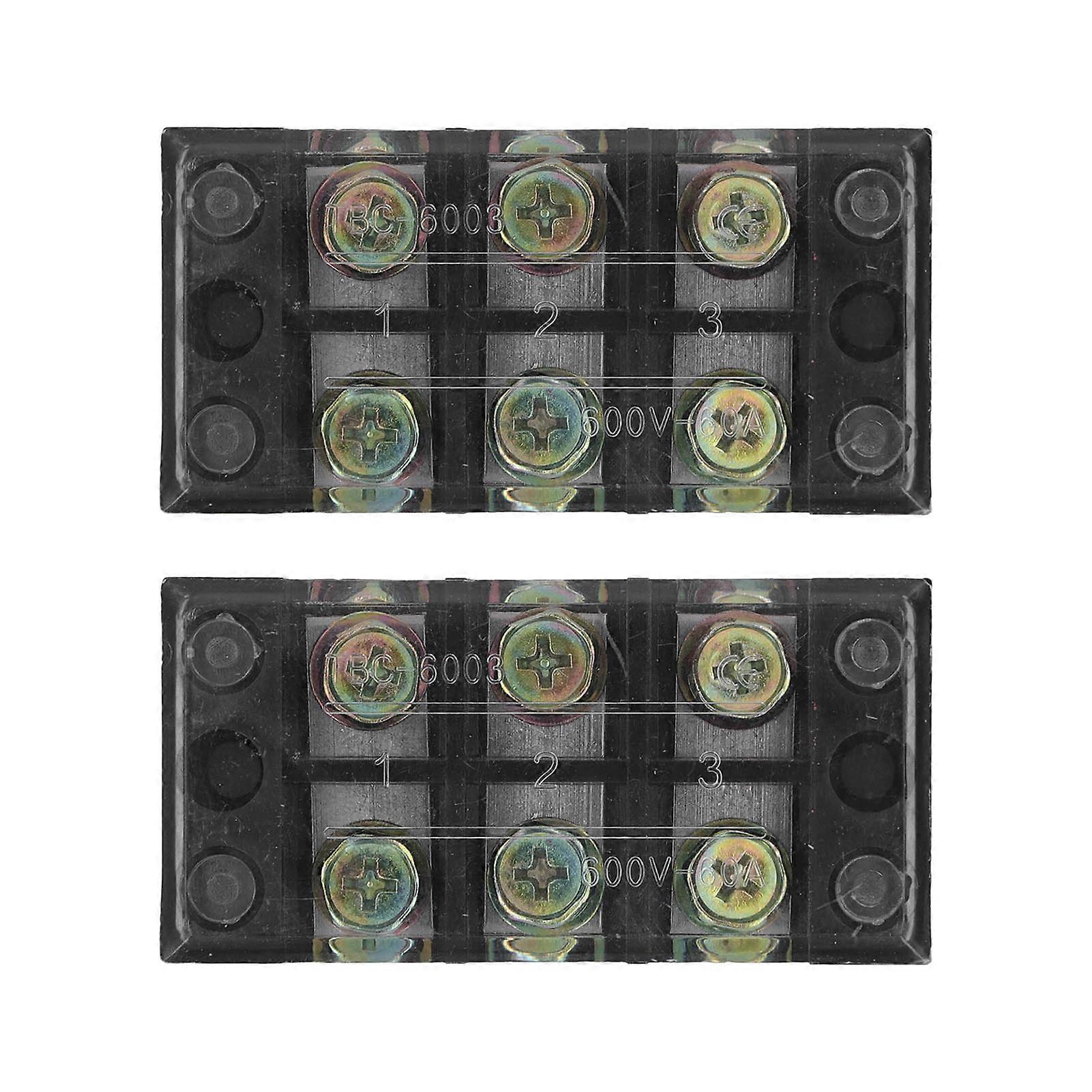 Terminal Strip Dual Row Screw Clamp Wire Terminal Block with Clear Cover for Bridge Lighting 60A 600V 2pcs 3 Position (603)