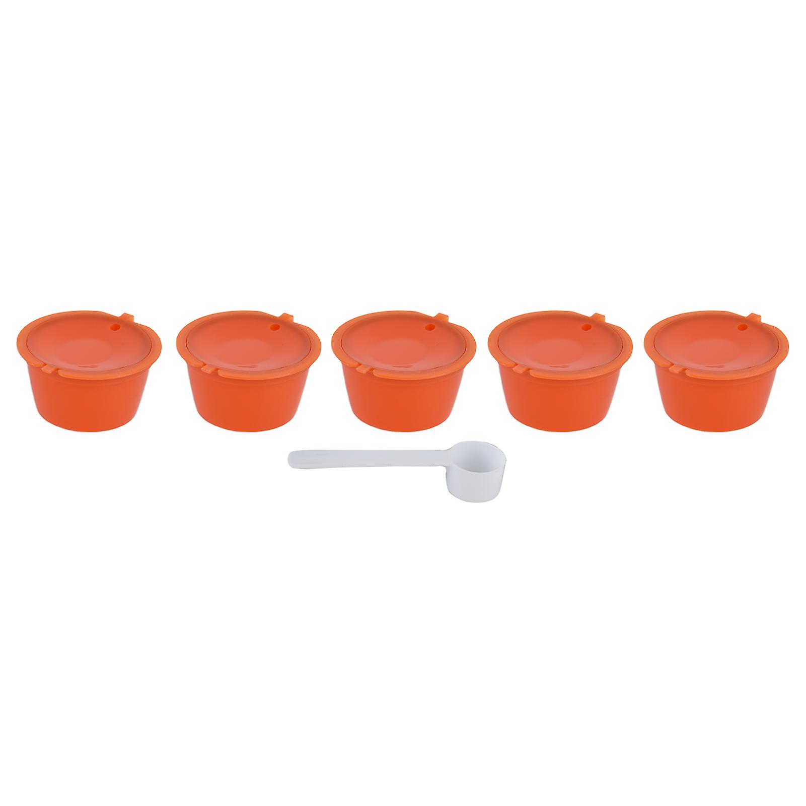 Pack of 5 reusable 50 ml coffee capsules with spoon for DOLCE GUSTO coffee machine, orange