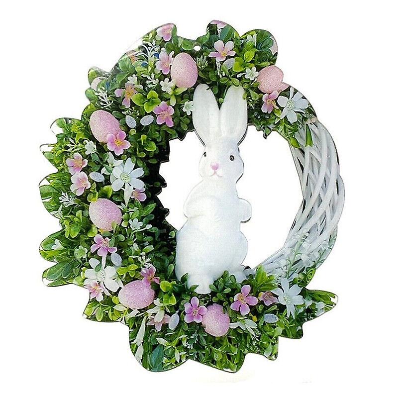 Easter Rabbit Eggs Wreath Acrylic Flat Print Hanging Garland Bunny Door Decor