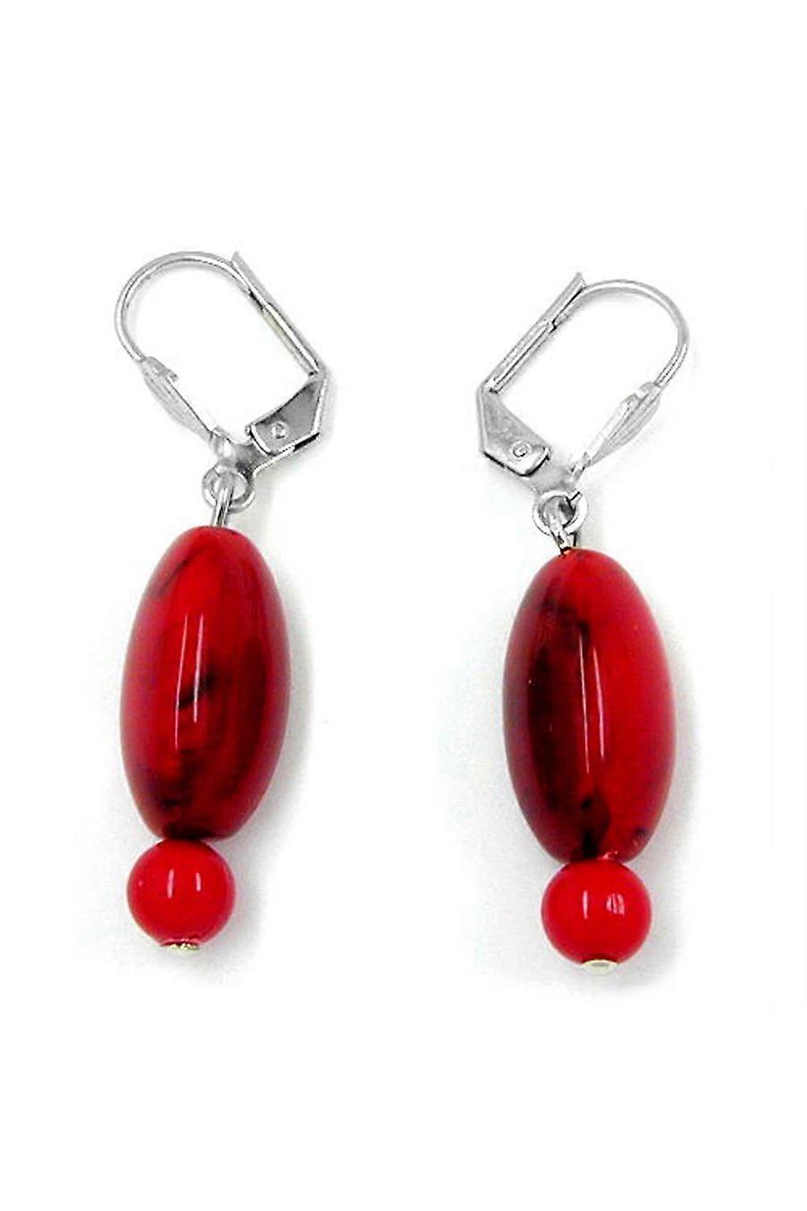 Leverback Earrings Red Black - Gl02013