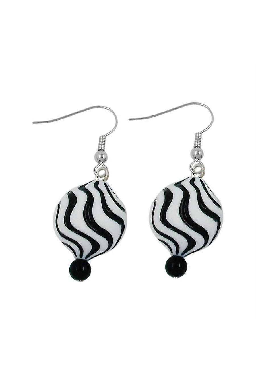 Hook Earrings Beads White Black - Gl00063