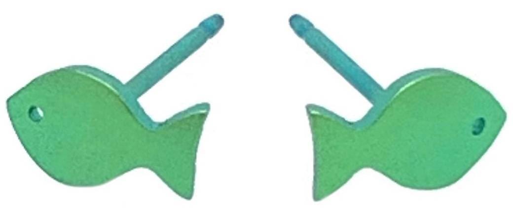 Ti2 Titanium Fish 7mm Stud Earrings - Fresh Green