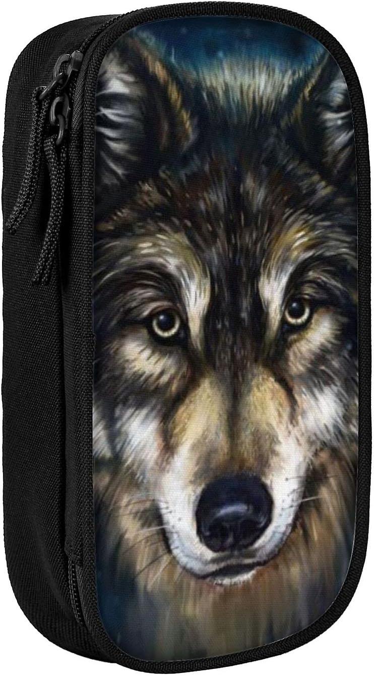 واقعية الذئب طباعة كبيرة السعة مقلمة القضية، أكسفورد القماش قلم رصاص حقيبة، مزدوجة سستة كبيرة قلم رصاص الحقيبة5852