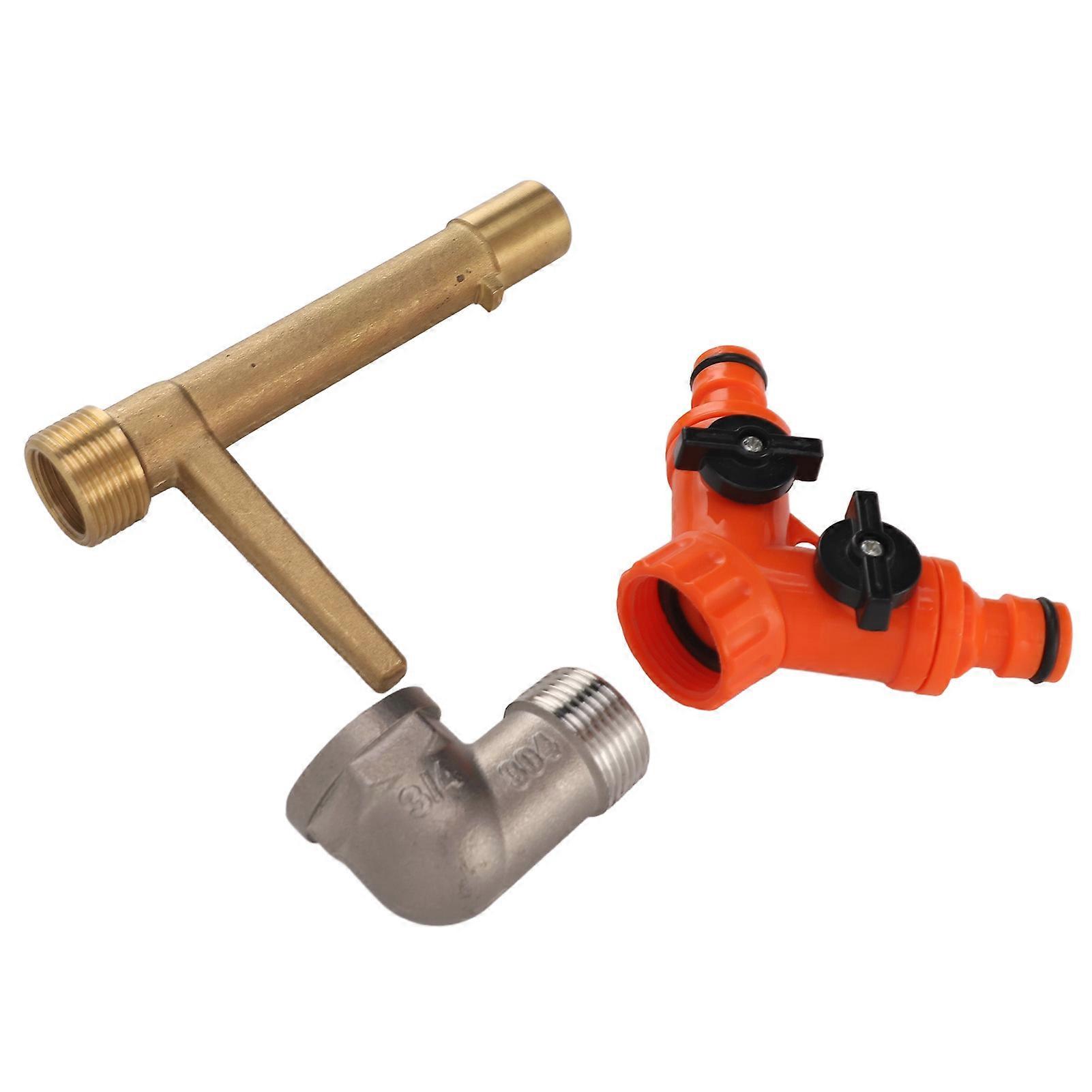 Quick Coupler Valve Key G3/4 Brass with 2 Way Water Hose Splitter Quick Water Intake Valve Key for Garden Irrigation