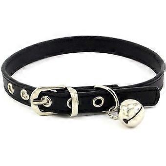 Classic leather collar with bells, suitable for small dogs or cats Adjustable collar, 15 to 21 cm, width 1 cm, black