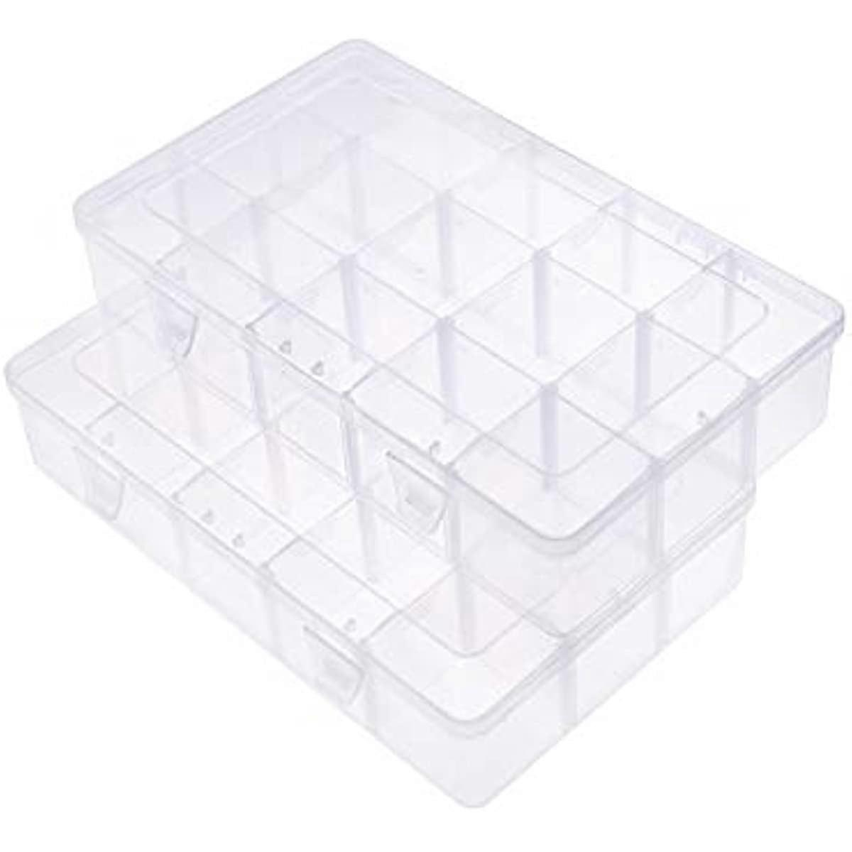 2 Pack 15 Grids Jewelry Dividers Box Organizer Adjustable Clear Plastic Bead Case Storage Container 16.5x27.5x5.5cm for Washi Tape Beads Small Items C