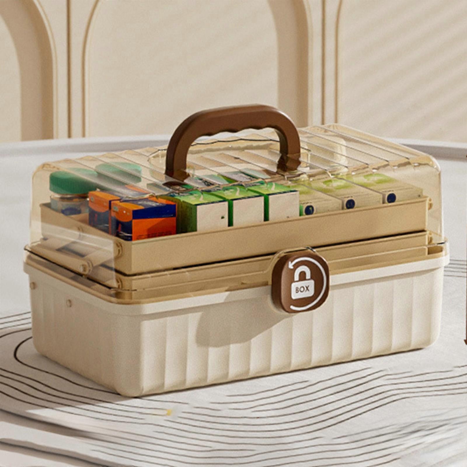 Plastic Organiser With 3 Folding Trays Tool Organiser Portable Handle Box Portable Lockable Containers For Arts Cosmetics Sewing Toys Washi Tape