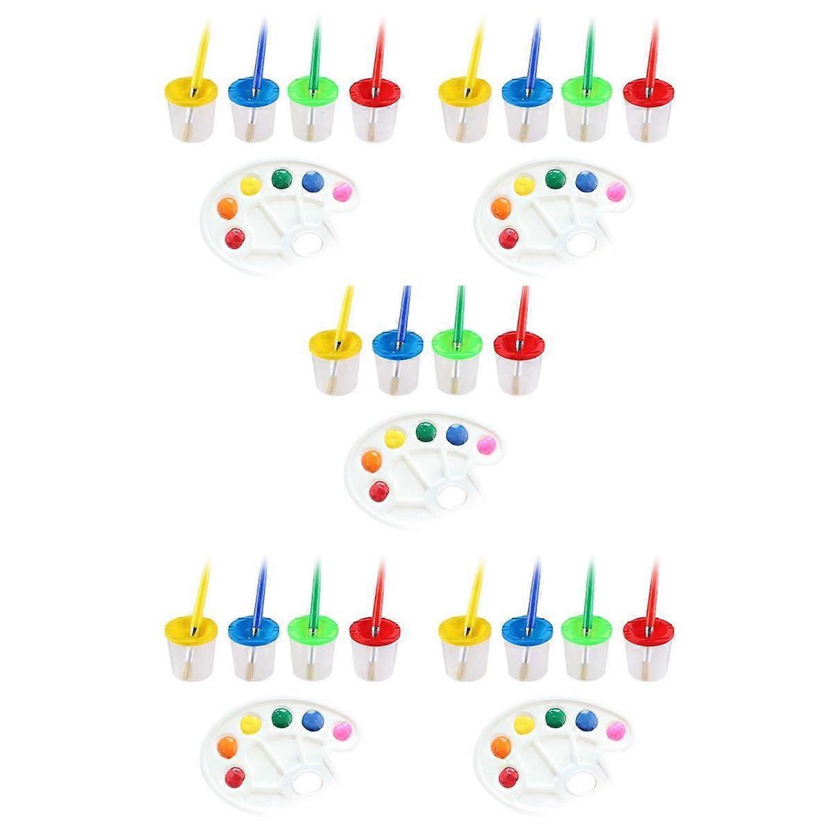 45 Pcs No Spill Paint Cups Set with Paint Brushes and Paint Tray Palette, Paint Cups with Lids for