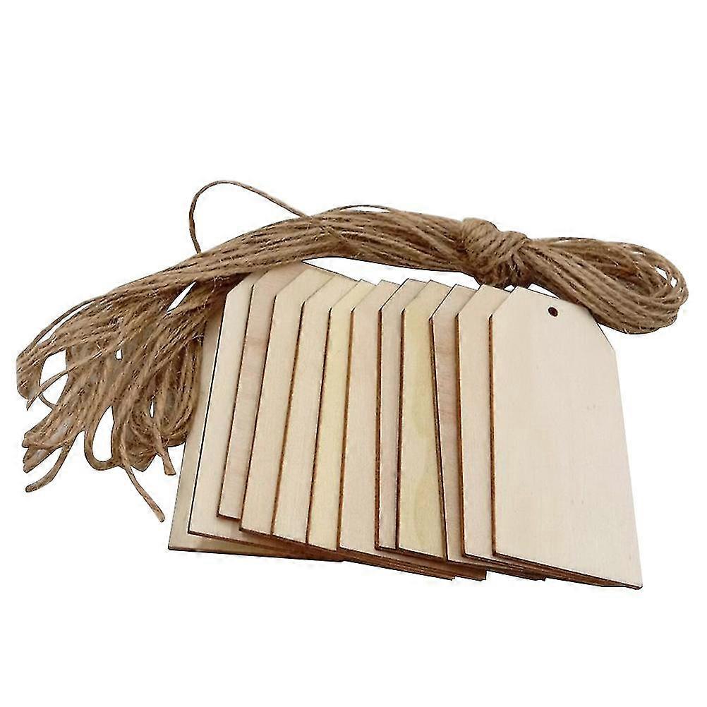 50 قطعة خشبية كبيرة العلامات DIY مربع معلقة قطع الحلي مع حبل الكتان 10M لمتجر مقهى حزب 40X80MM