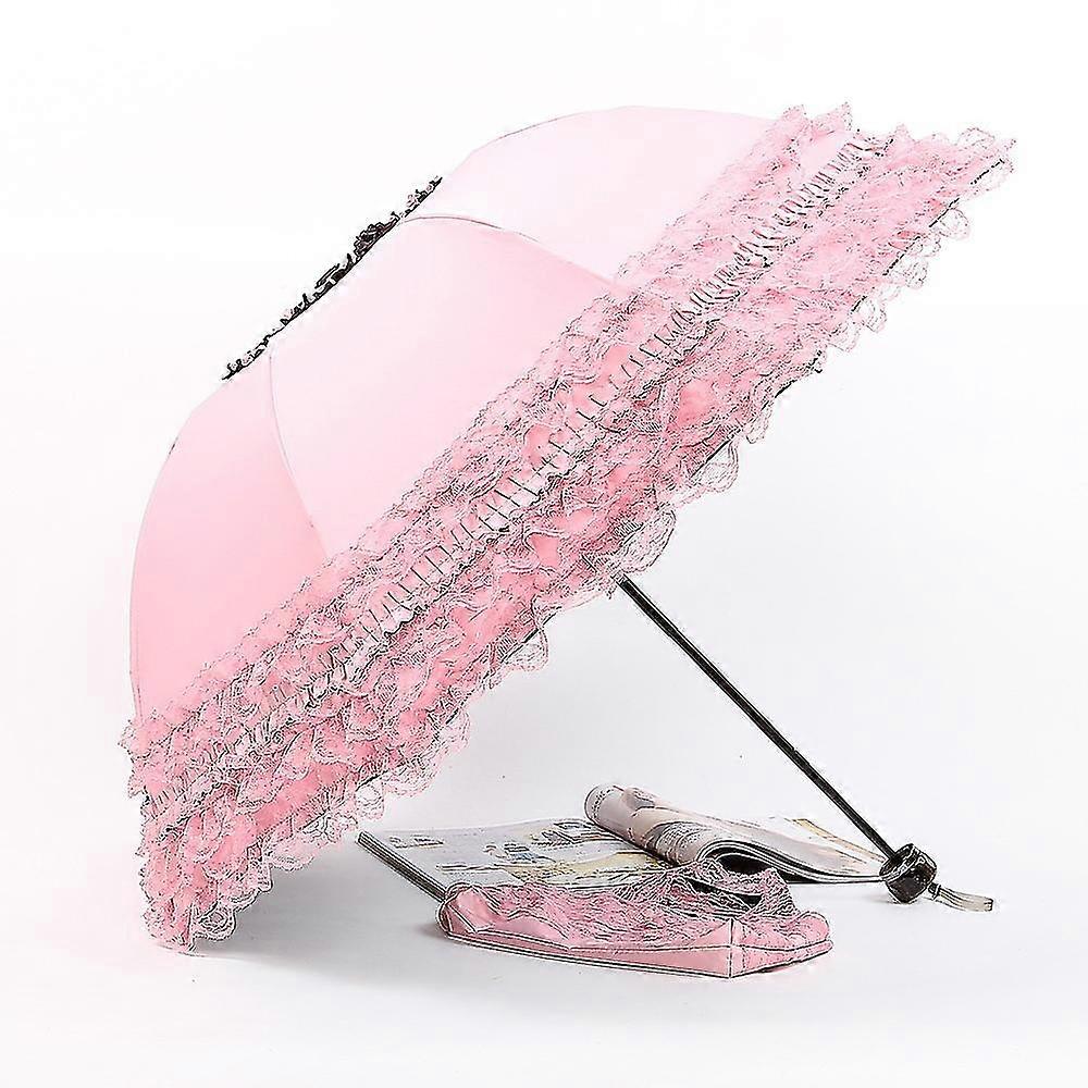 Spitze Frauen Regenschirm Faltschirm UV-Schutz Rosa