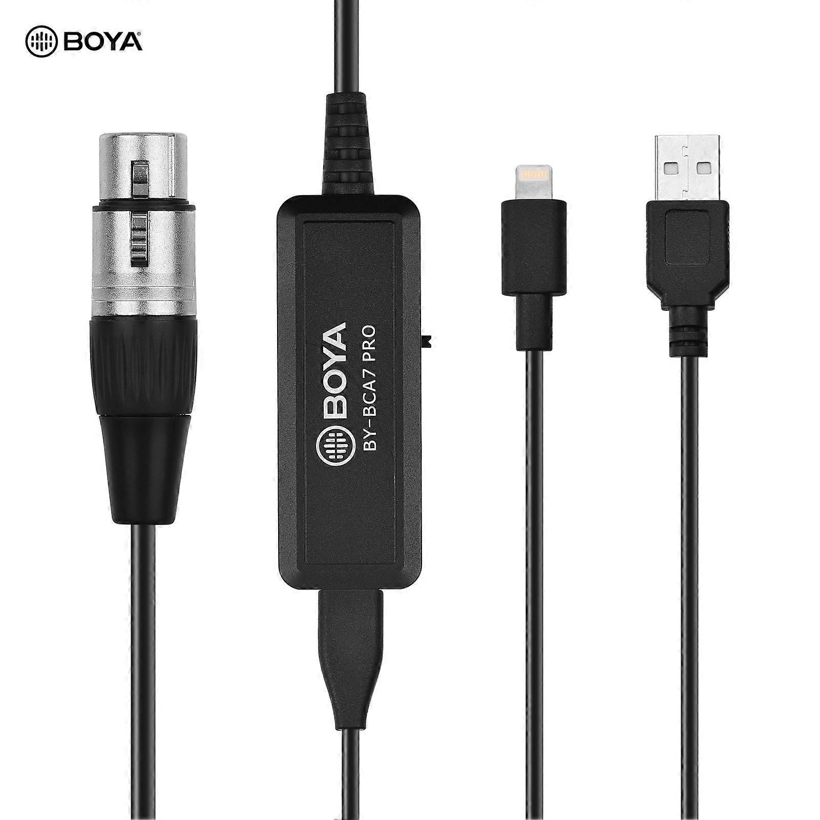 BOYA BY-BCA7 PRO 6M/20FT Ultra Long Microphone Cable XLR to Lightning & USB-A Connectors 3 Levels Gain Control with 3.5mm Headphone Jack Replacement f