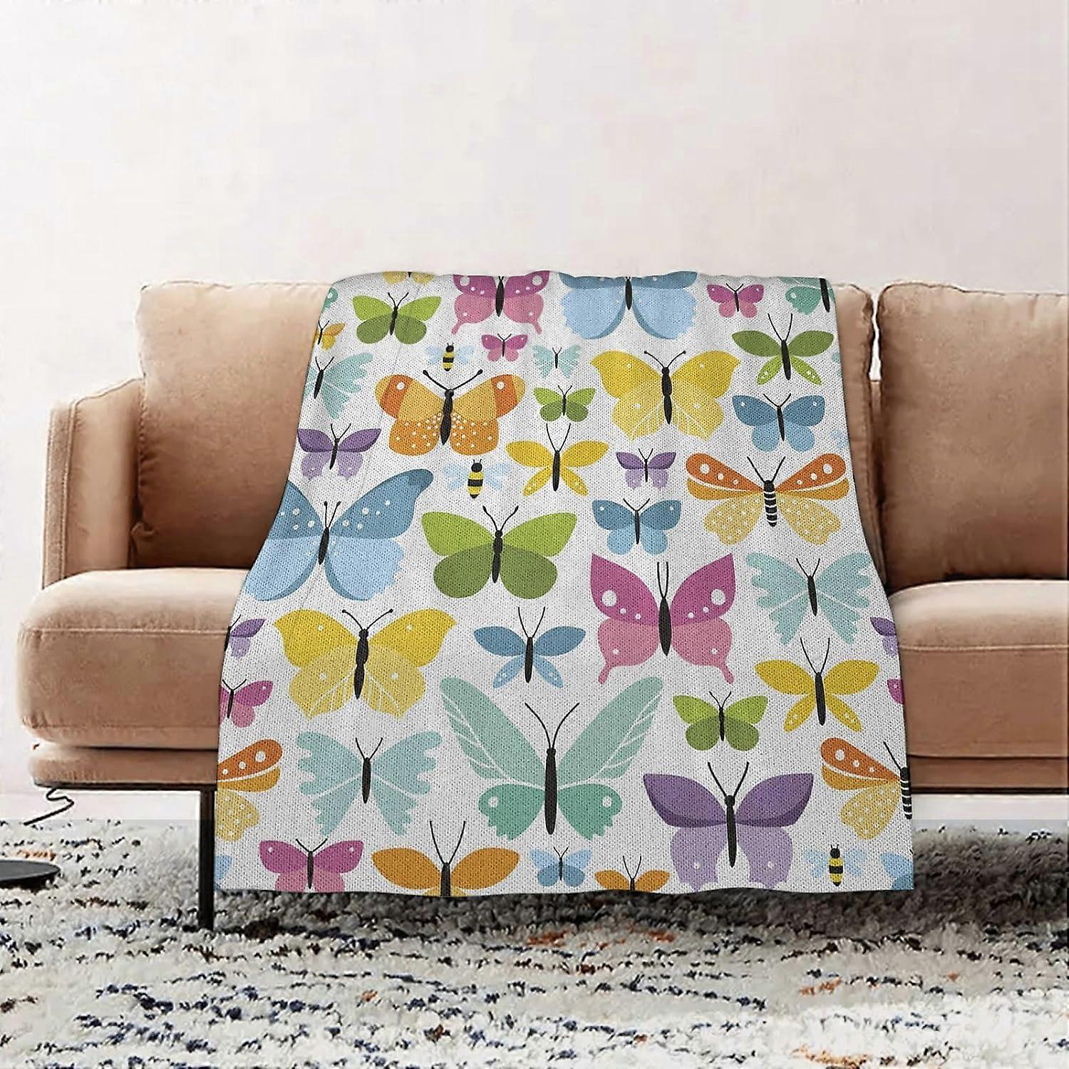 Premium Flannel Throw Blanket - Butterfly Different Species of Butterflies and Moth Watercolor Bohemian Sum flannel Blanket Sofa Throw, Blanket Fluffy