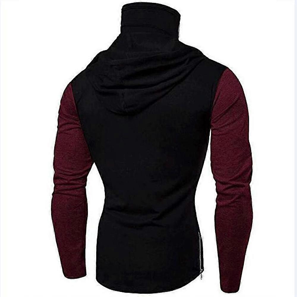 Men Patchwork Long Sleeve Hoodies Hooded Pullover Tops With Ninja Mask