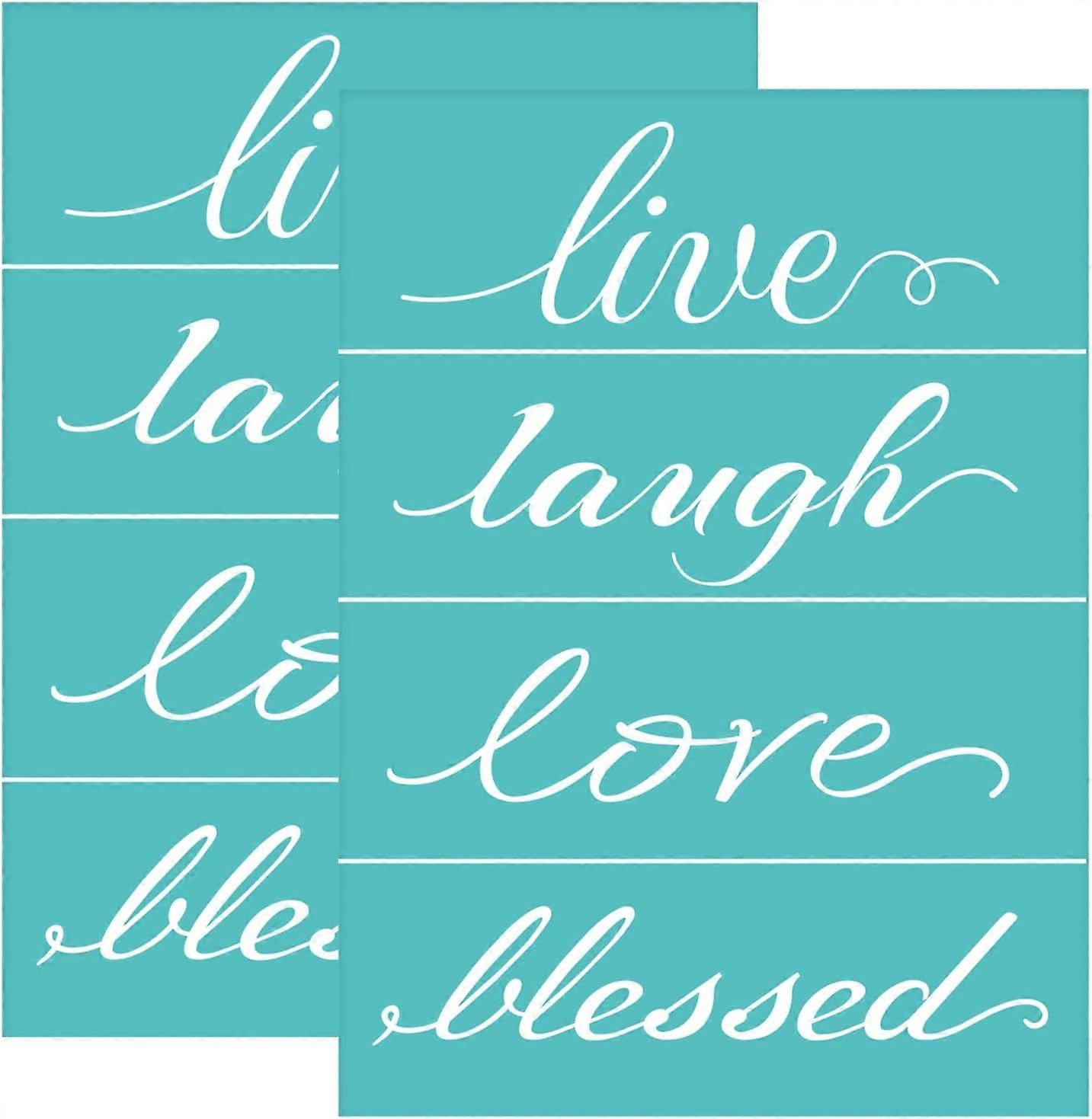 2pcs Words Pattern Silk Screen Stencils Live/Laugh/Love/Blessed Self-Adhesive Silk Screen Mesh Transfers Reusable Silk Screen Printing Stencils for Pr