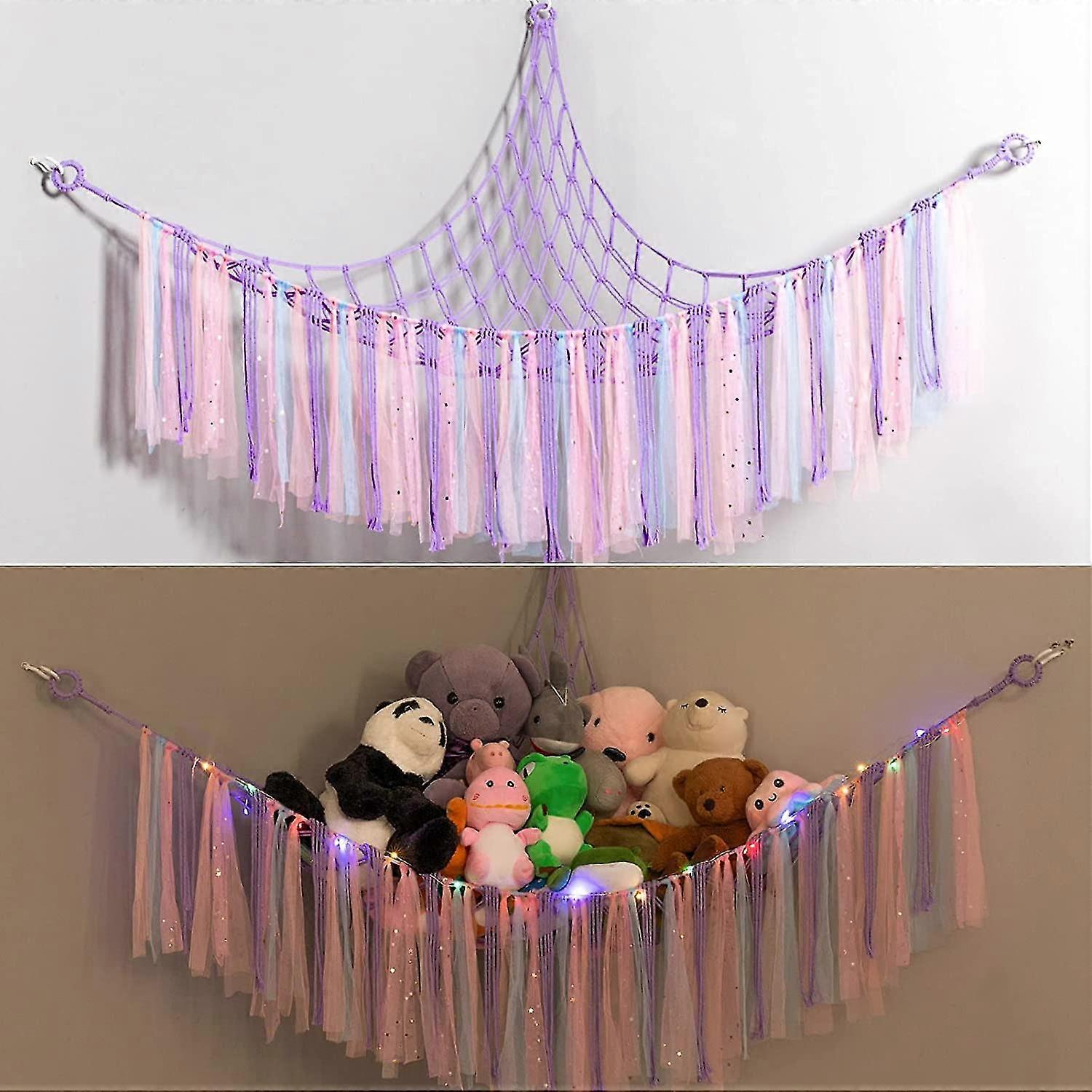 Stuffed Animal Toy Hammock Macrame Large Corner Mesh Toy Storage Hanging Wall