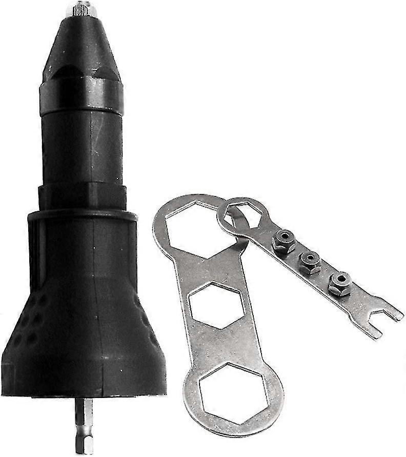 Electric Riveter Gun - Drill And Riveting Tool Kit - Adapter Accessory, Black