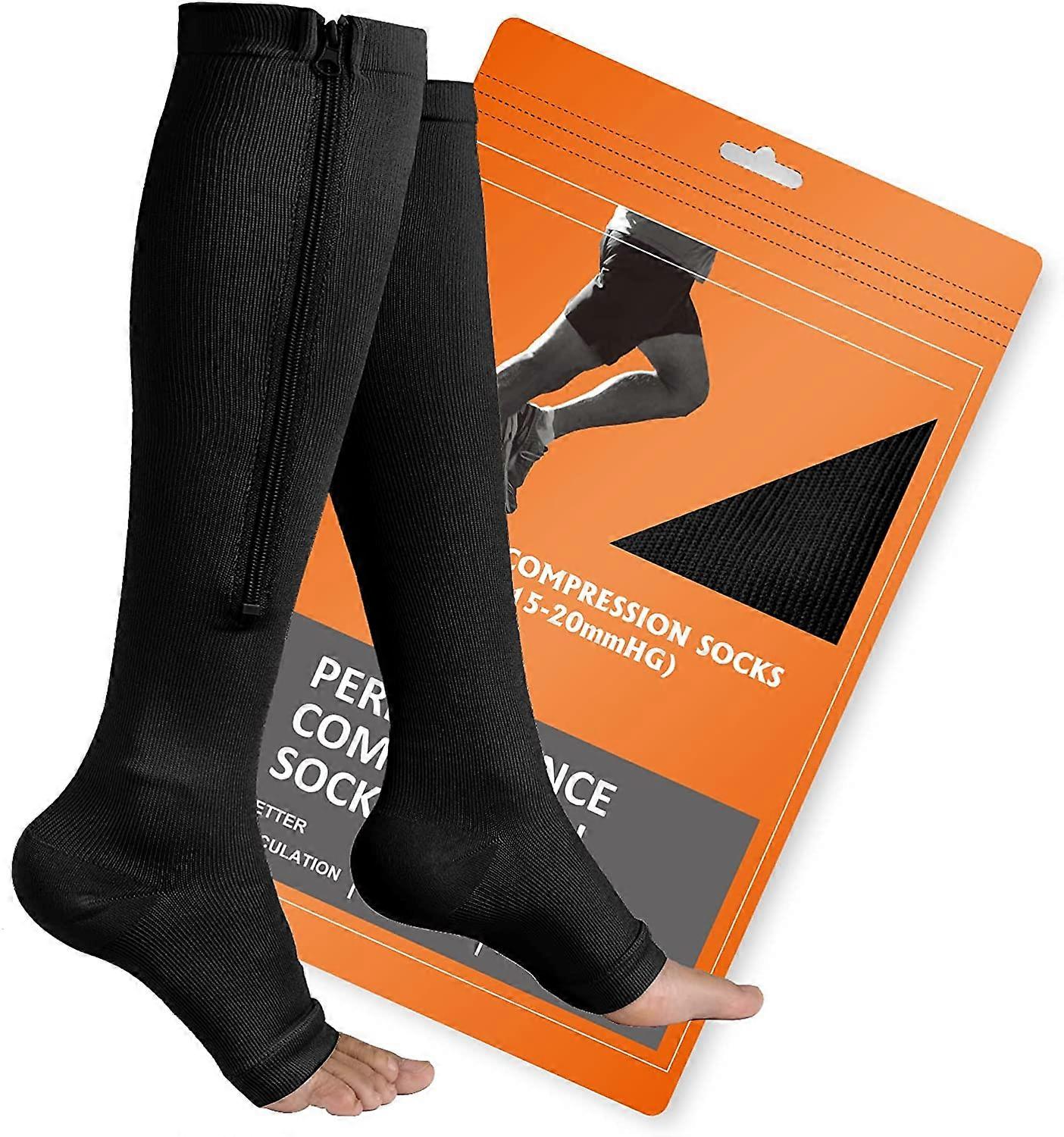 Zipper Compression Socks, 2 Pairs Open Toe Compression Stockings for Men Women