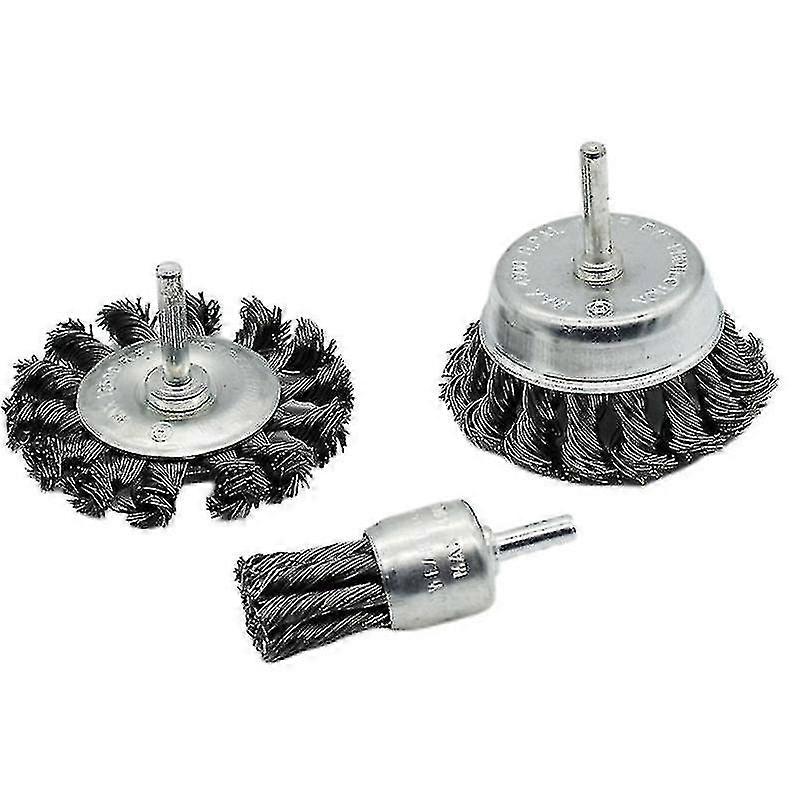 Durable 3 Pieces Wire Wheel Cup Brush Twist End Brush Set Flat Thread Wheel