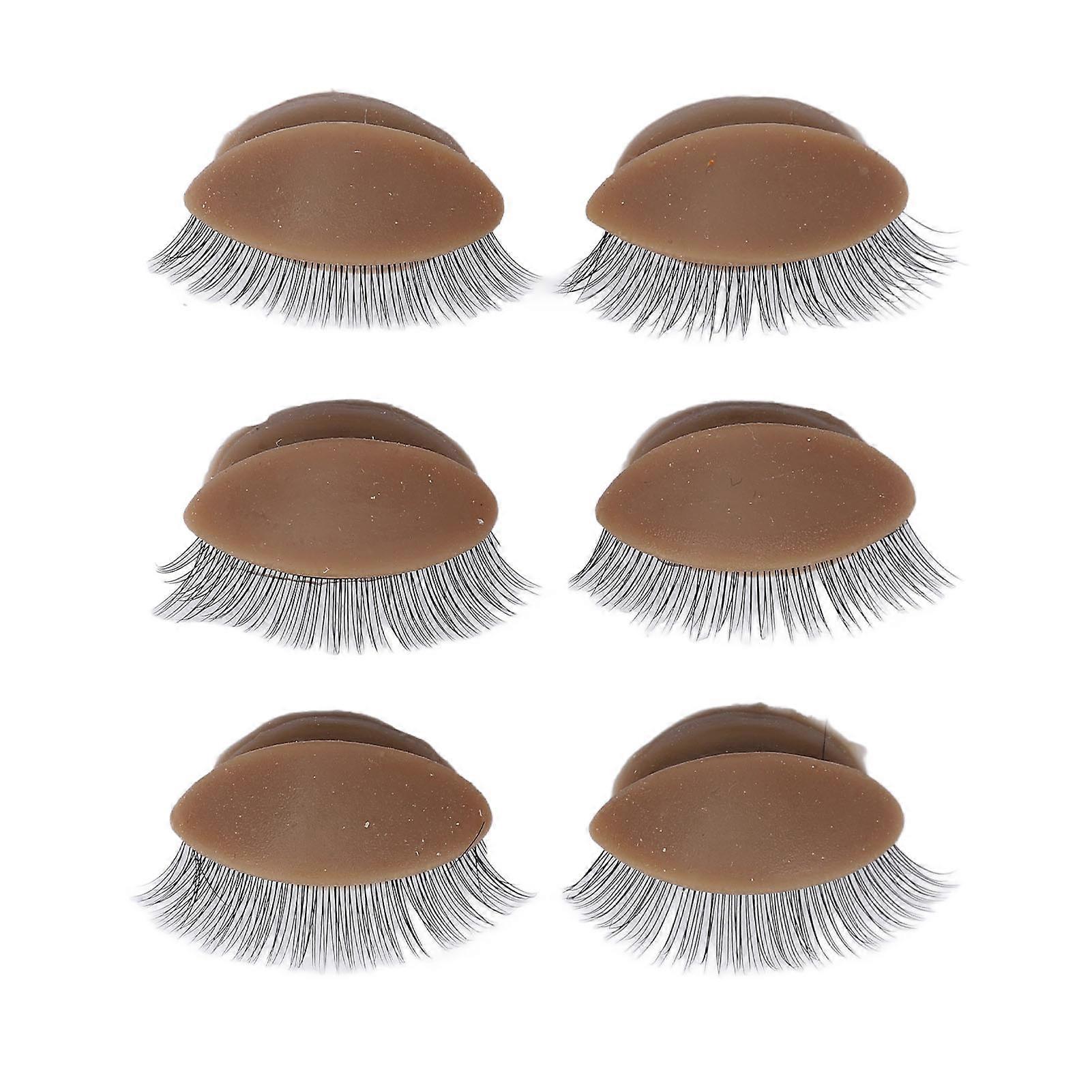 3 Pairs Replaced Eyelids Silicone Double Eyelashes Replacement Eyelids for Mannequin Head Brown