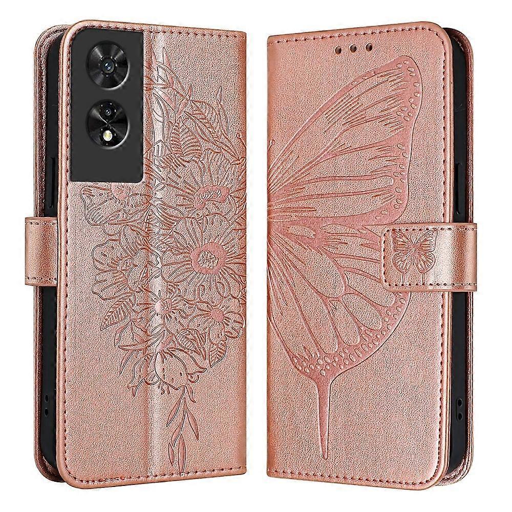 Embossed Butterfly PU Case For TCL 505