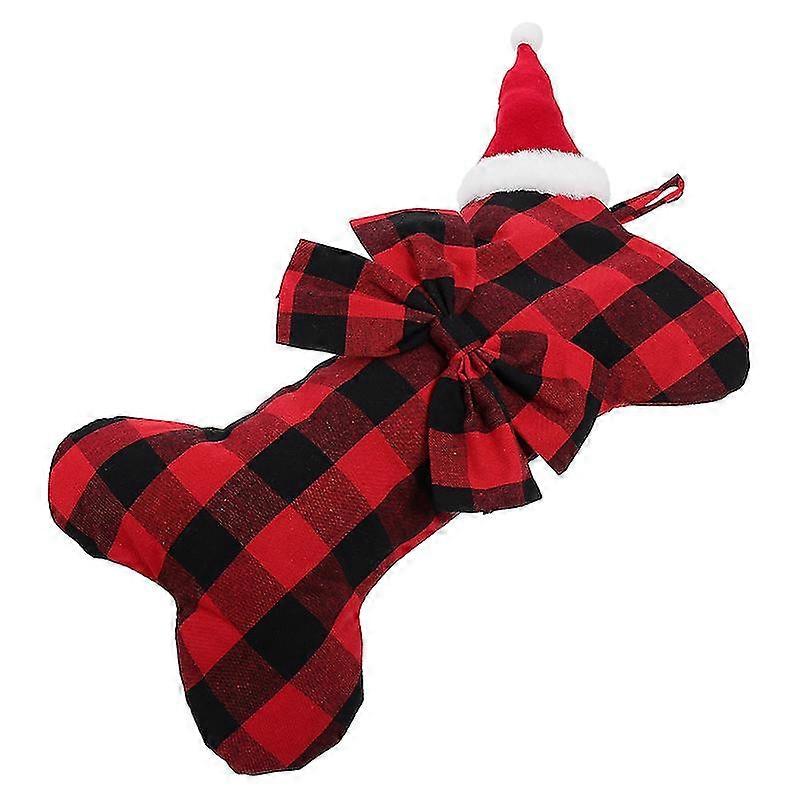 1pc Christmas Stocking Large Pet Bone Shape Bow Polyester Hanging Stocking Decor