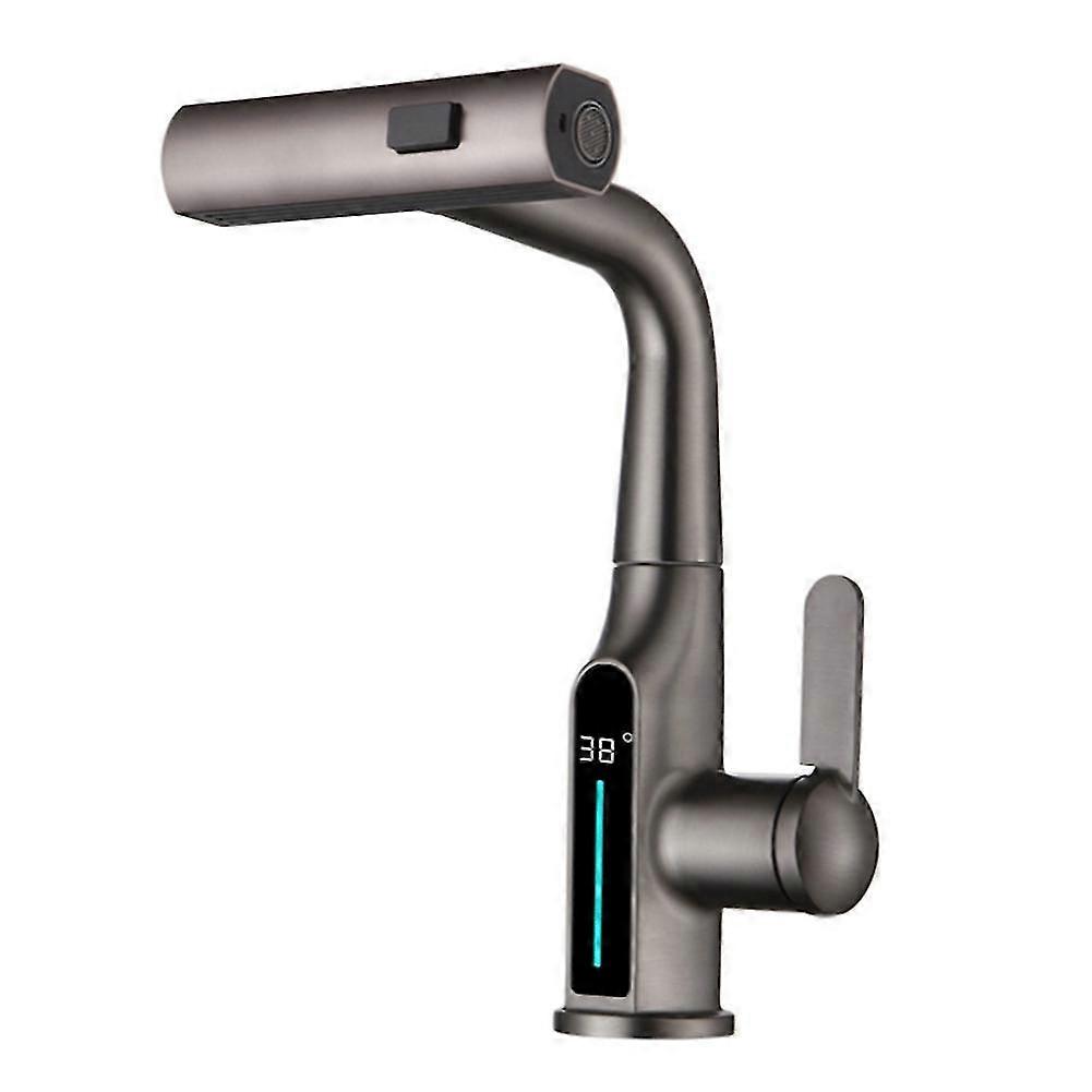 Temperature Digital Display Waterfall Basin Faucet Lift Up Down Stream Sprayer Hot Cold Water Sink Mixer Wash Tap-c
