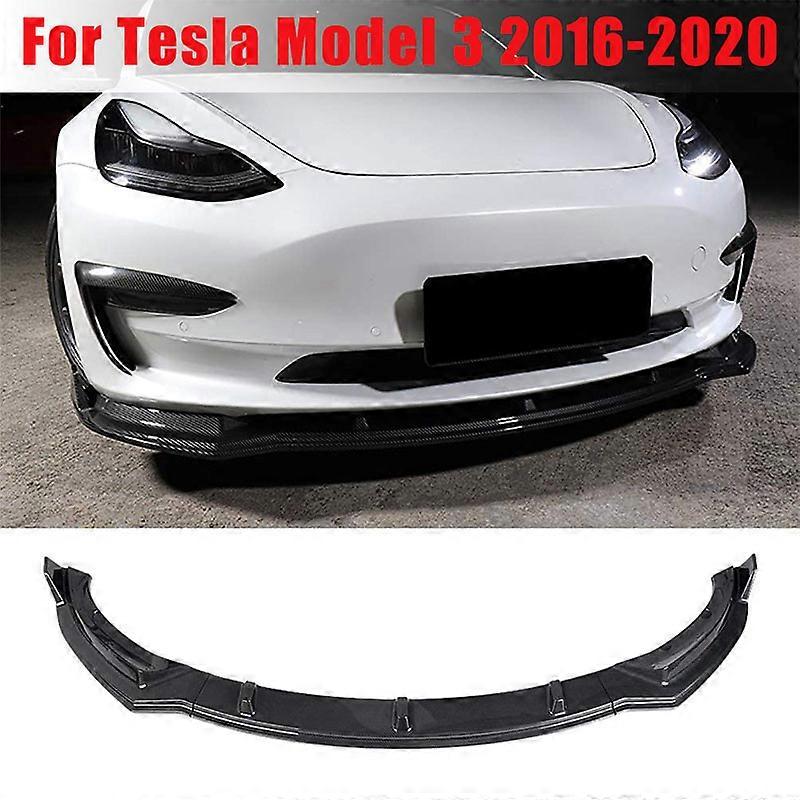 Bil forreste kofanger læbespoiler til Tesla Model 3 2016-2020 Glans sort kulfiber kofanger splitter bil modifikation kropssæt
