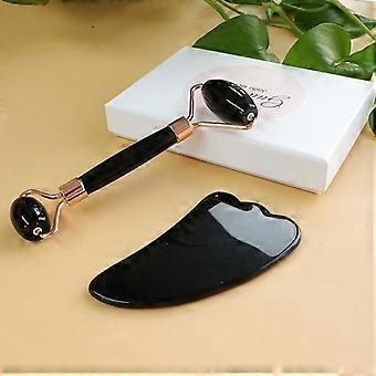 Facial beauty roller skin care tool for face, eye, neck, and body muscle relaxation and relief of fine lines and wrinkles. (black)