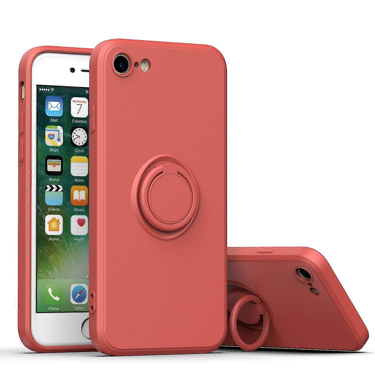 New Simple Color Phone Case For Iphone 7/8 Se2 Se3 With Ring Stand, Metal Plate For Magnetic Charging, Soft Tpu Material, Shock Absorption Design, 360