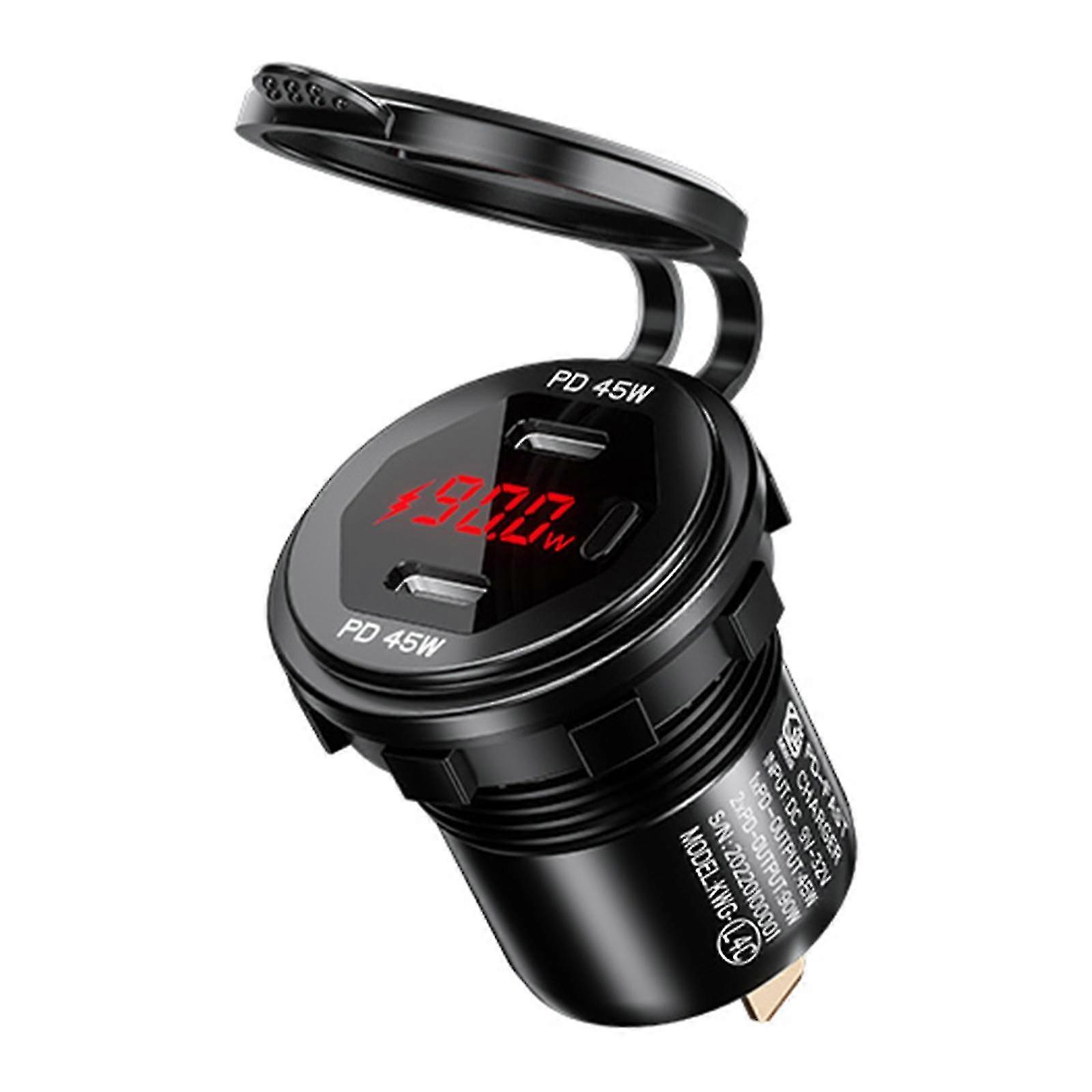 Metal 90W Dual Type C USB C PD Fast Car Charger with Voltage/Power Display