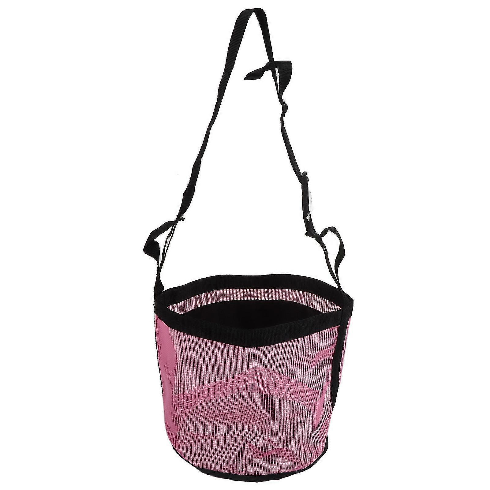 Spill Proof Horse Feed Bag with Adjustable Strap - Pink Mesh Nose Design