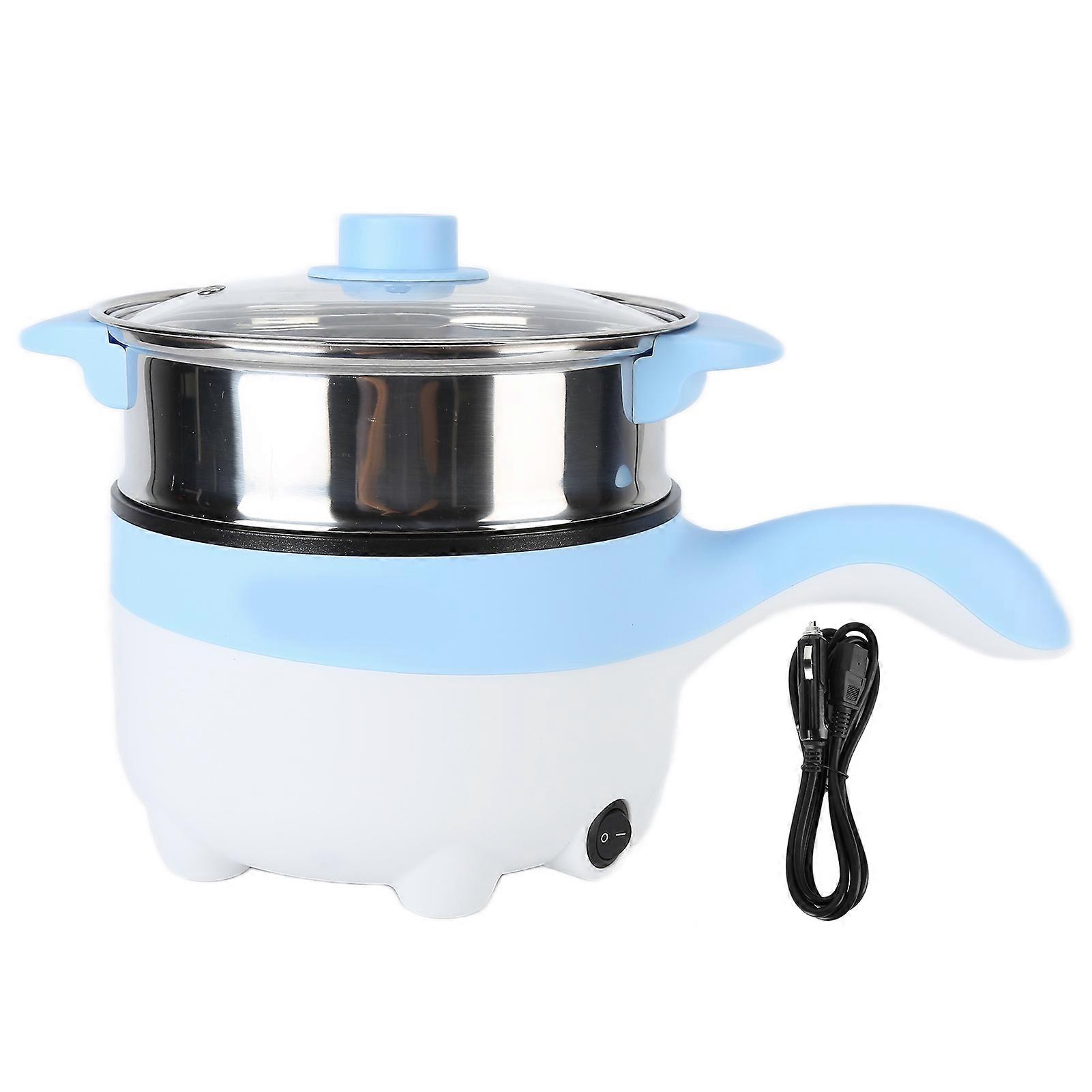 24V 2L Car Electric Cooking Pot Aço Inoxidável Non Stick Fogão Multifuncional com Steamer (Sky Blue)