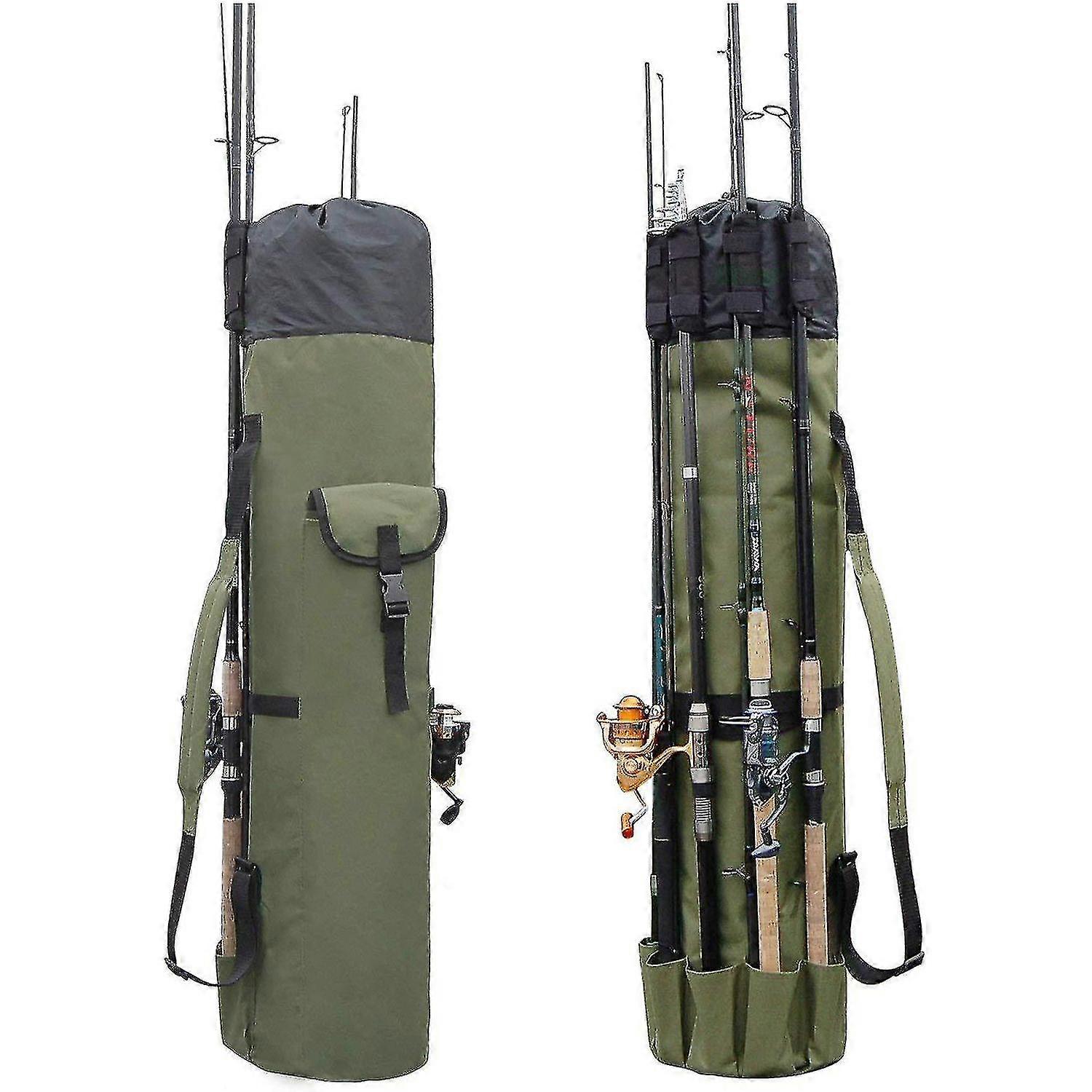 Sac à Dos Pour Canne à Pêche - Cylindrique, Grande Capacité - Avec Porte-canne - Vert Armée - Transport Facile