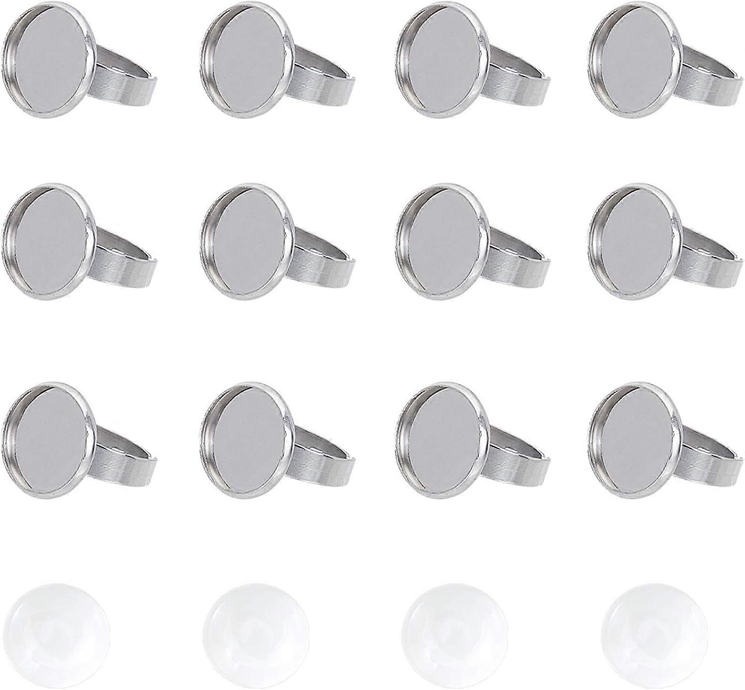 40 Sets Adjustable Ring Making 14mm Tray Flat Round Cabochon Rings Settings Finger Ring Base with Transparent Glass Cabochon for Ring Making