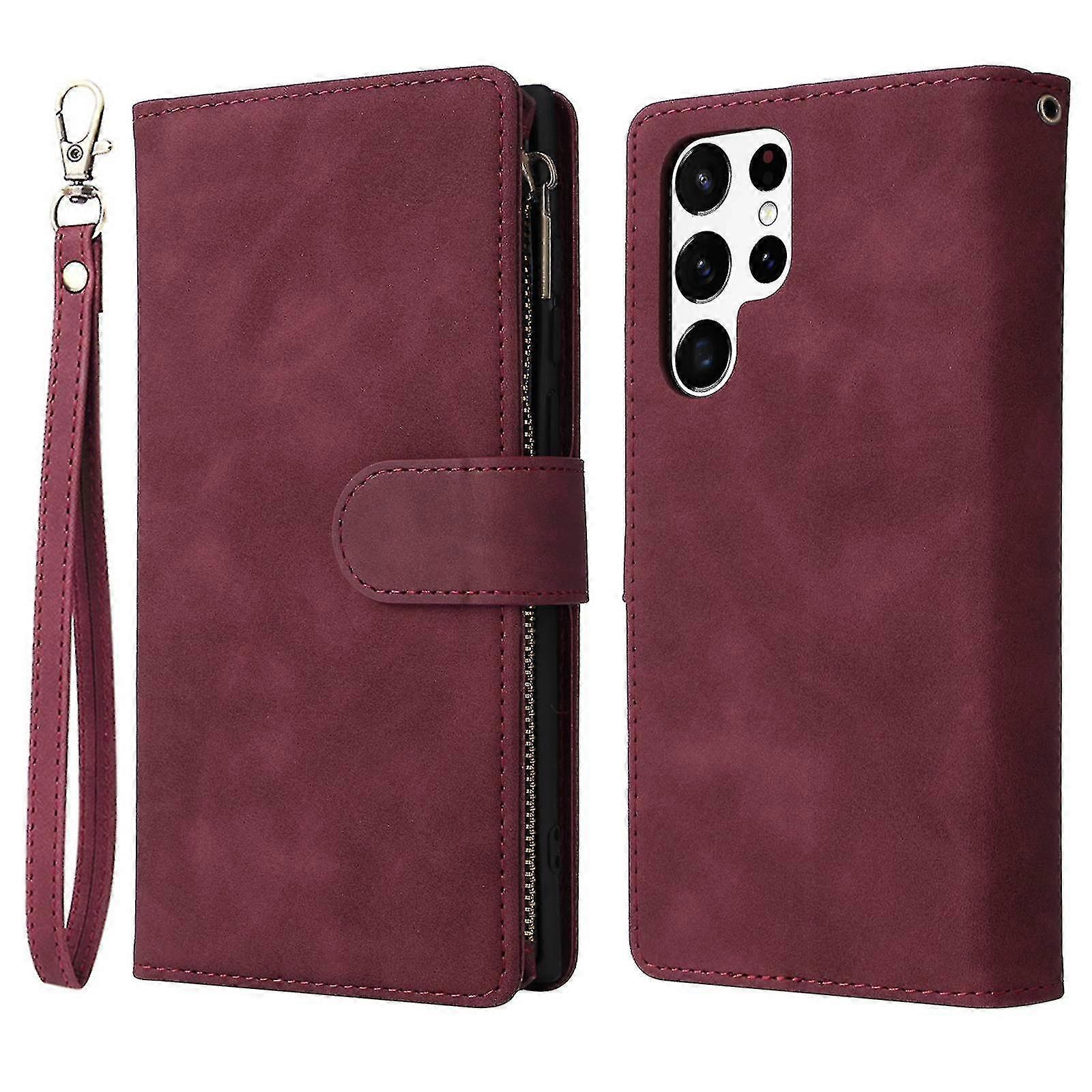 For Samsung S23 Ultra Mobile Phone Leather Case Galaxy S22 S21 Multi-card Zippered Wallet Protective Case Banmo