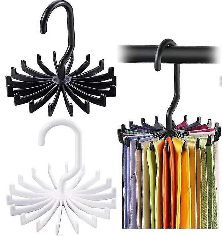 2 Pack Tie Rack Hanger Holder Hooks Organizer for Mens, 360 Degree Rotating Tie Racks, Black&White