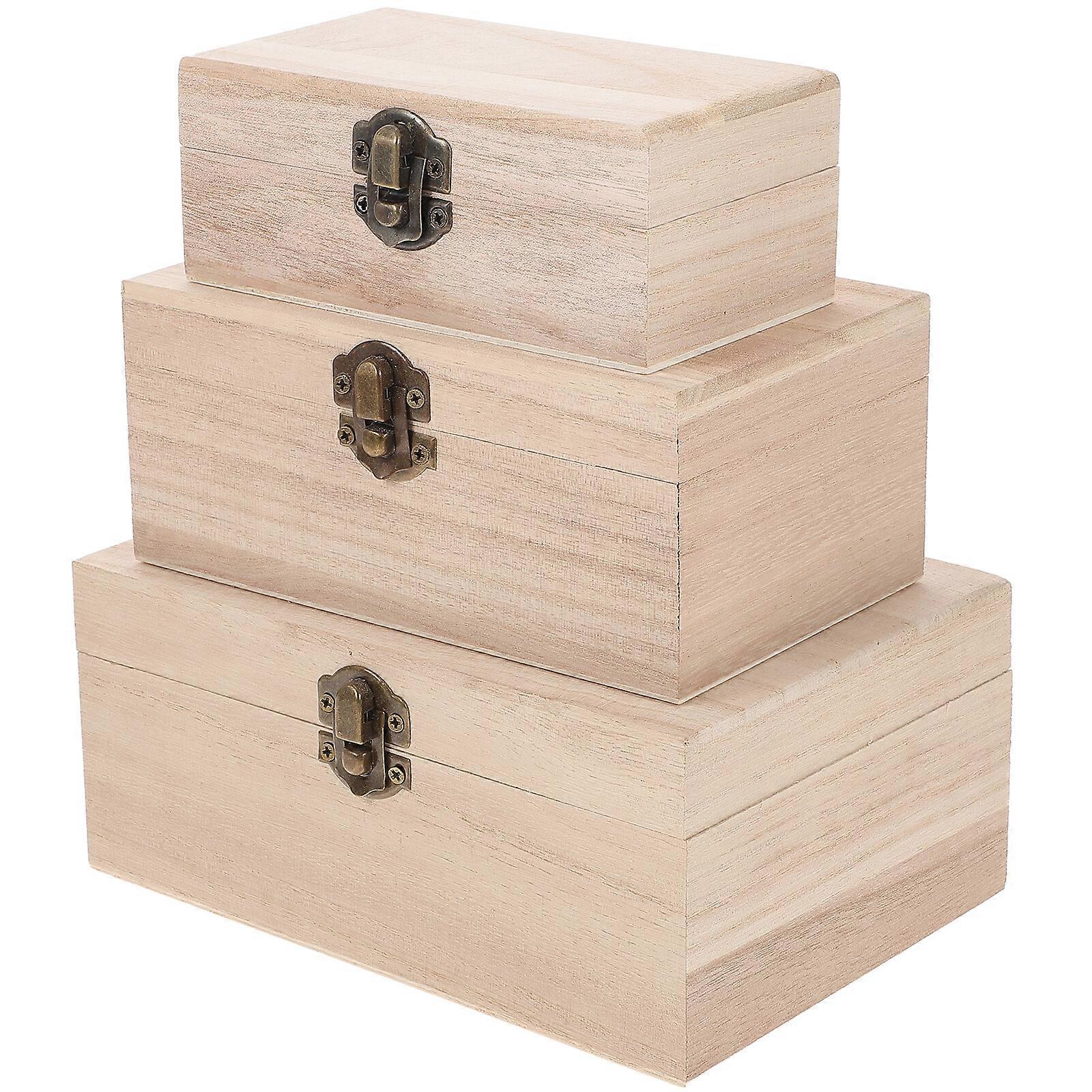 1 Set/3 Pcs Unfinished Wooden Case Creative Multi-function Box DIY Graffiti Supplies Storage Lock Case for Home Shop Adults Kids Craft Project