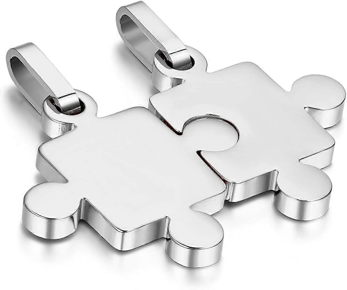 Conjunto de Colar de Casal com Pingente de Quebra-cabeça de Aço Inoxidável UBIUO 2 Peças com Corrente de 18" & 22" Prata -