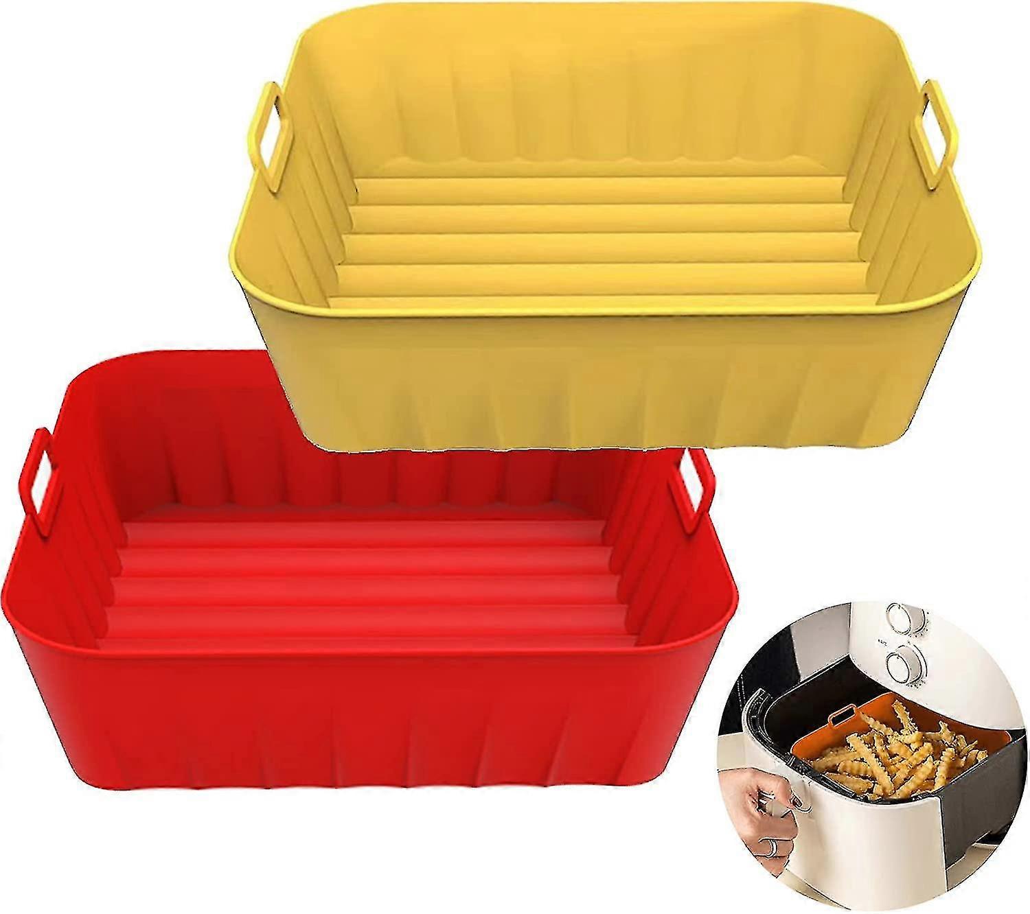 2 adet Kare Hava Fritöz Silikon Tencere, Yeniden Kullanılabilir Silikon Hava Fritöz Astarları 4 ila 7 Qt İçin Uygun, Hava Fritöz Aksesuarları