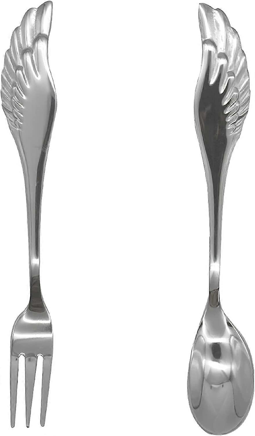 2Pcs Angel Wing Spoon Fork Flatware Set 18/10(304) Stainless Steel